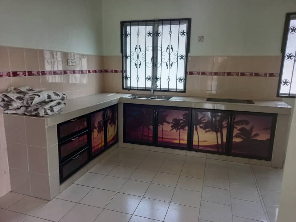 Corner kitchen counter and cabinets