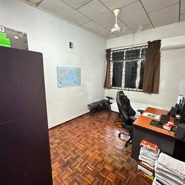 Study room with parquet flooring