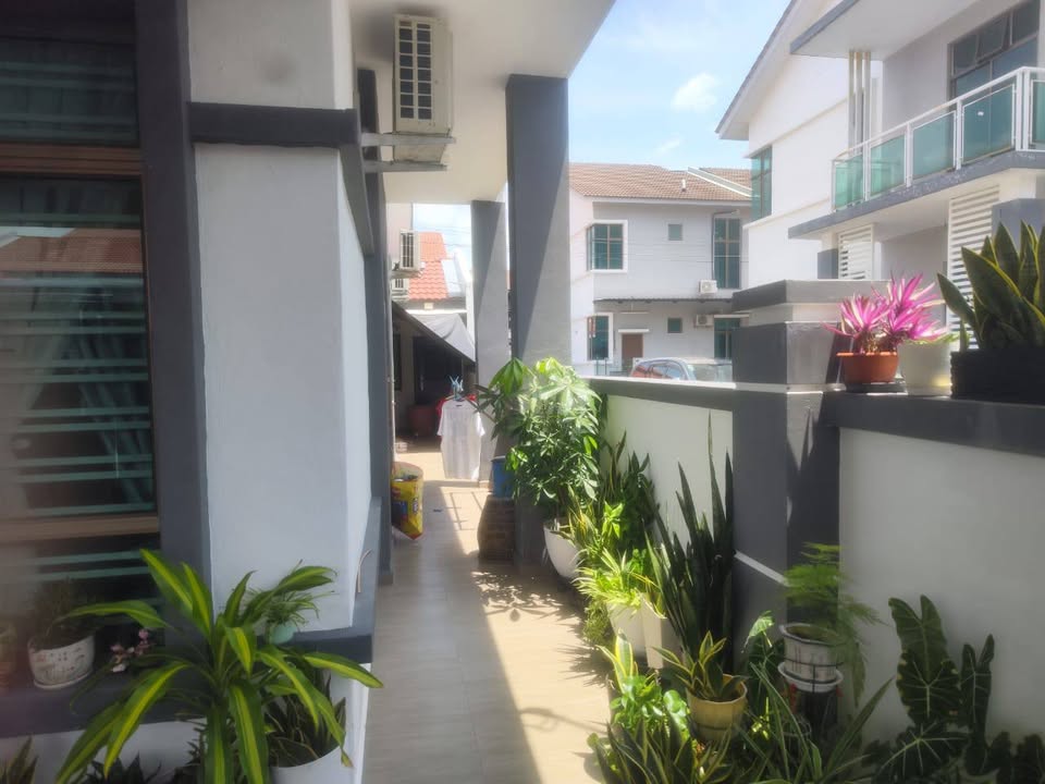 Side walkway with plants